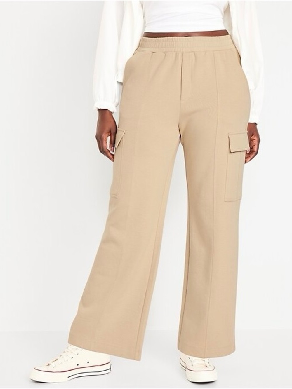 Old Navy Active Dynamic Fleece Cargo Pants Tan High Rise Wide Leg Medium Women’s